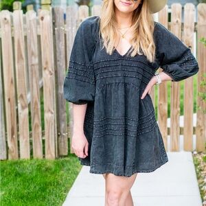 Vici Dolls Acid Wash Puff Sleeve Babydoll Dress Size Small